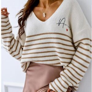 Alisa Striped 'AMOR' Knitted Sweater Top